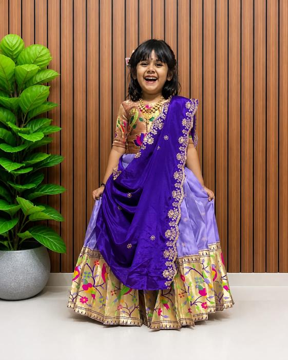 kids pure heavy paithani silk Blue Designer lehenga for kids in Hyderabad